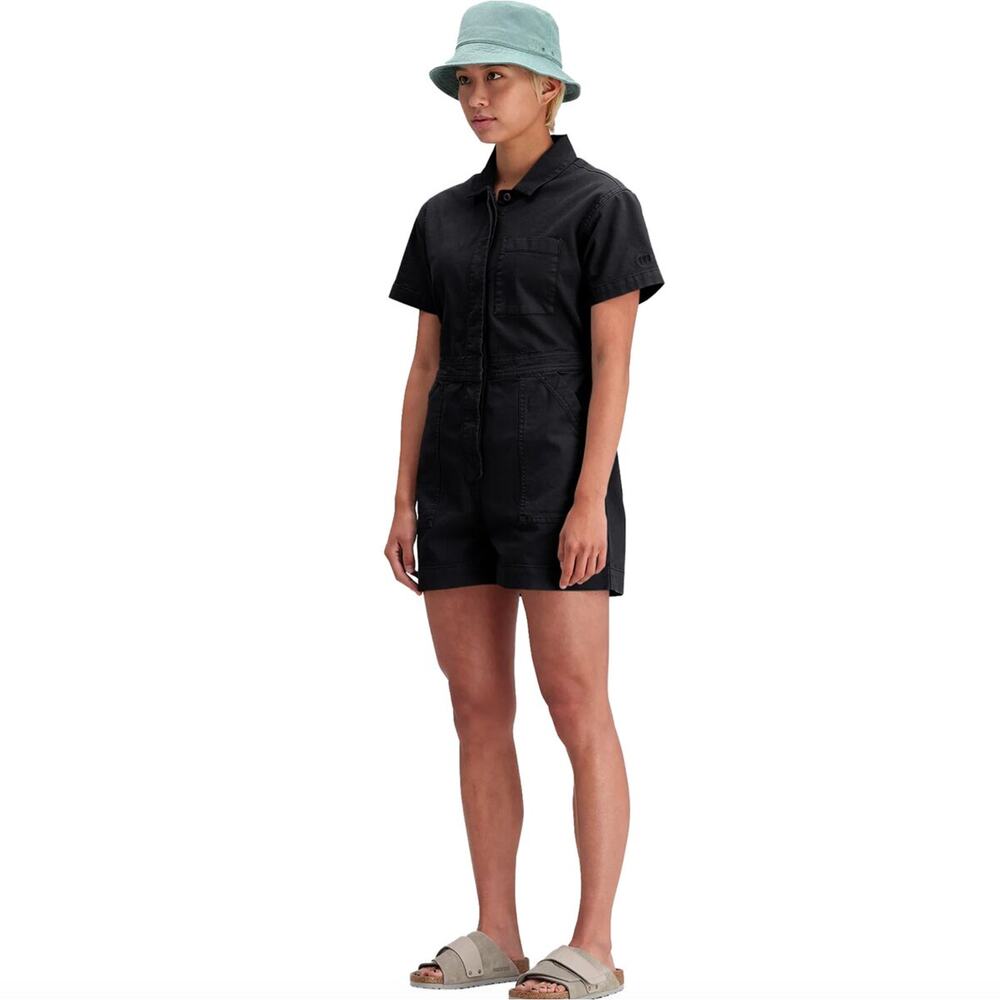 Topo Designs Sustainably Made Dirt Short Coverall Romper in Black, Size Small - Picture 4 of 12